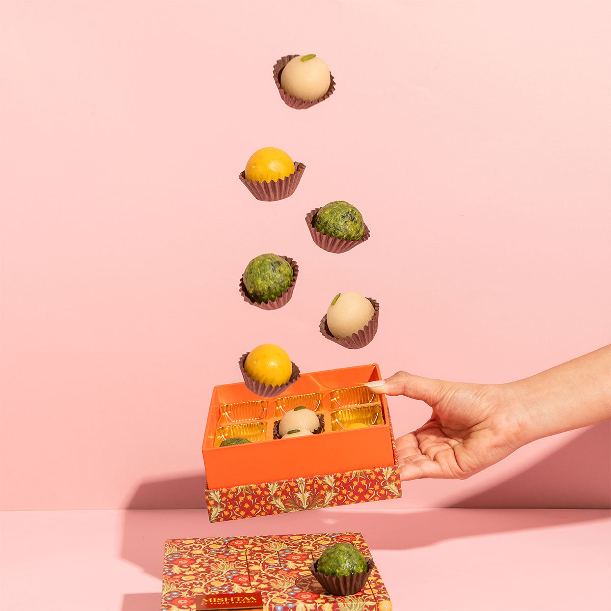 Mishtaa Almond, Pista, Kesar, and Kaju Laddoos, a rich and healthy sweet made with premium dry fruits for a nutritious treat.