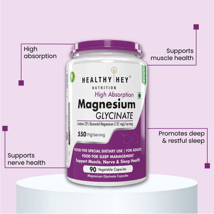 Magnesium Glycinate High Absorption for Sleep, Cramps, & Nerves Health -550mg - 90