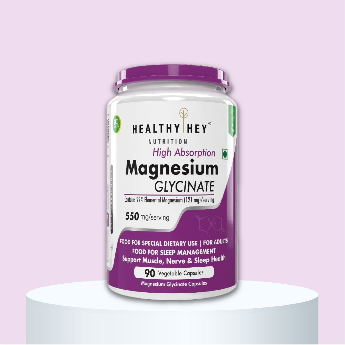 Magnesium Glycinate High Absorption for Sleep, Cramps, & Nerves Health -550mg - 90